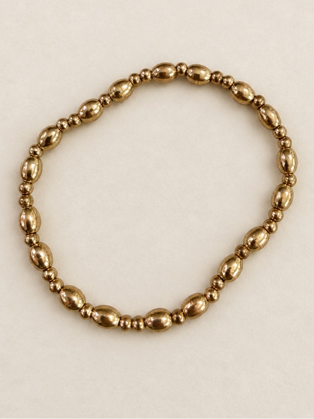 Gold Tone Beaded Stretch Bracelet Oval Round Beads Classic Minimalist Jewelry